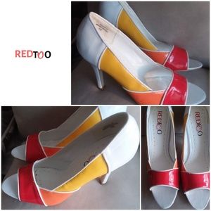 Red Too Sunburst Color block pumps